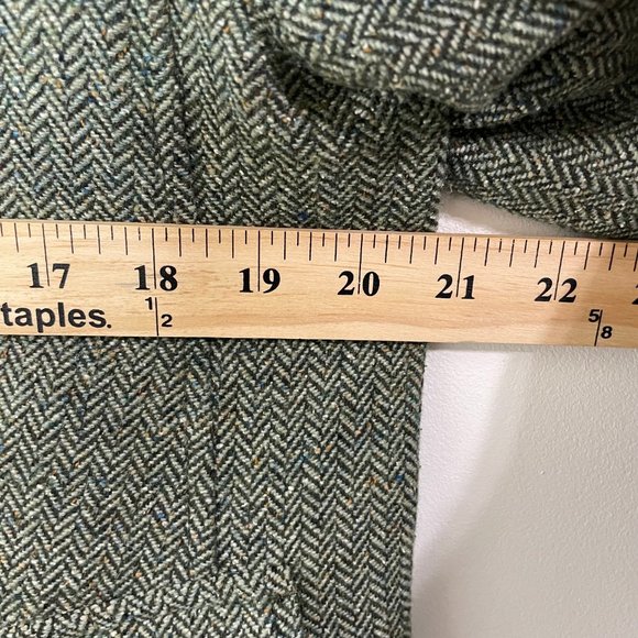 Vintage LL Bean Women's Petite XL Wool Blend Tweed Herringbone Blazer Green - Picture 11 of 14